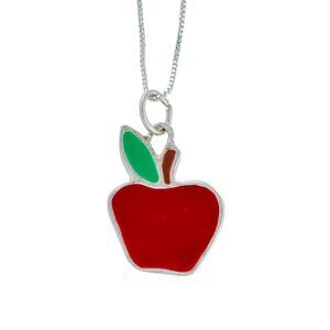 Sterling Silver Red Green Enamel Apple Charm Teacher Gift Pendant ONLY